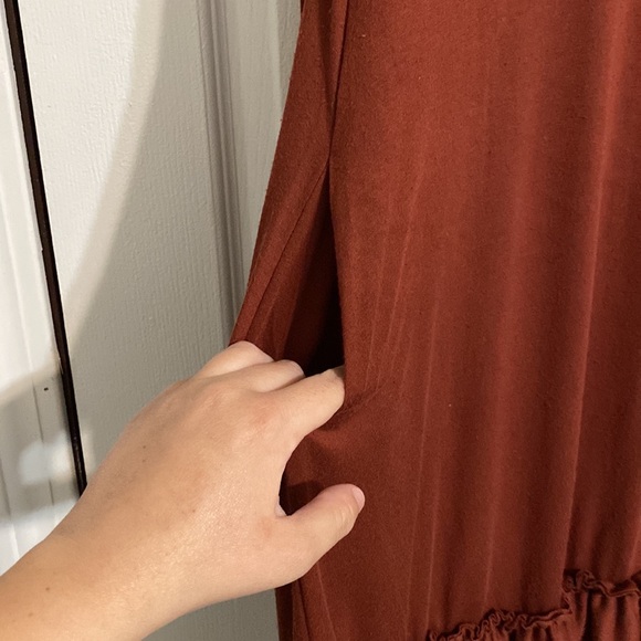 Zenana outfitters women’s rust colored midi swing dress with ruffles - Picture 6 of 9
